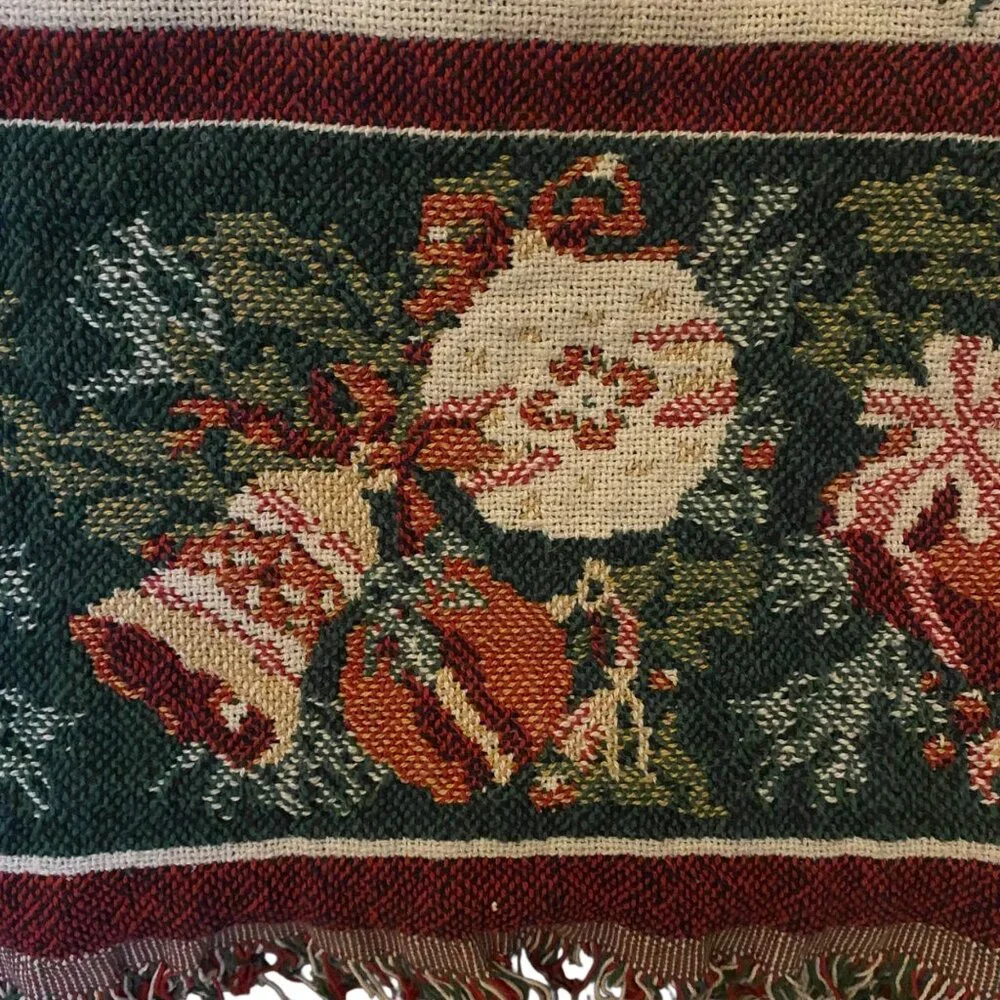 Vintage Beacon Christmas Tapestry Throw Blanket Reversible‎ Bells Ornaments USA
